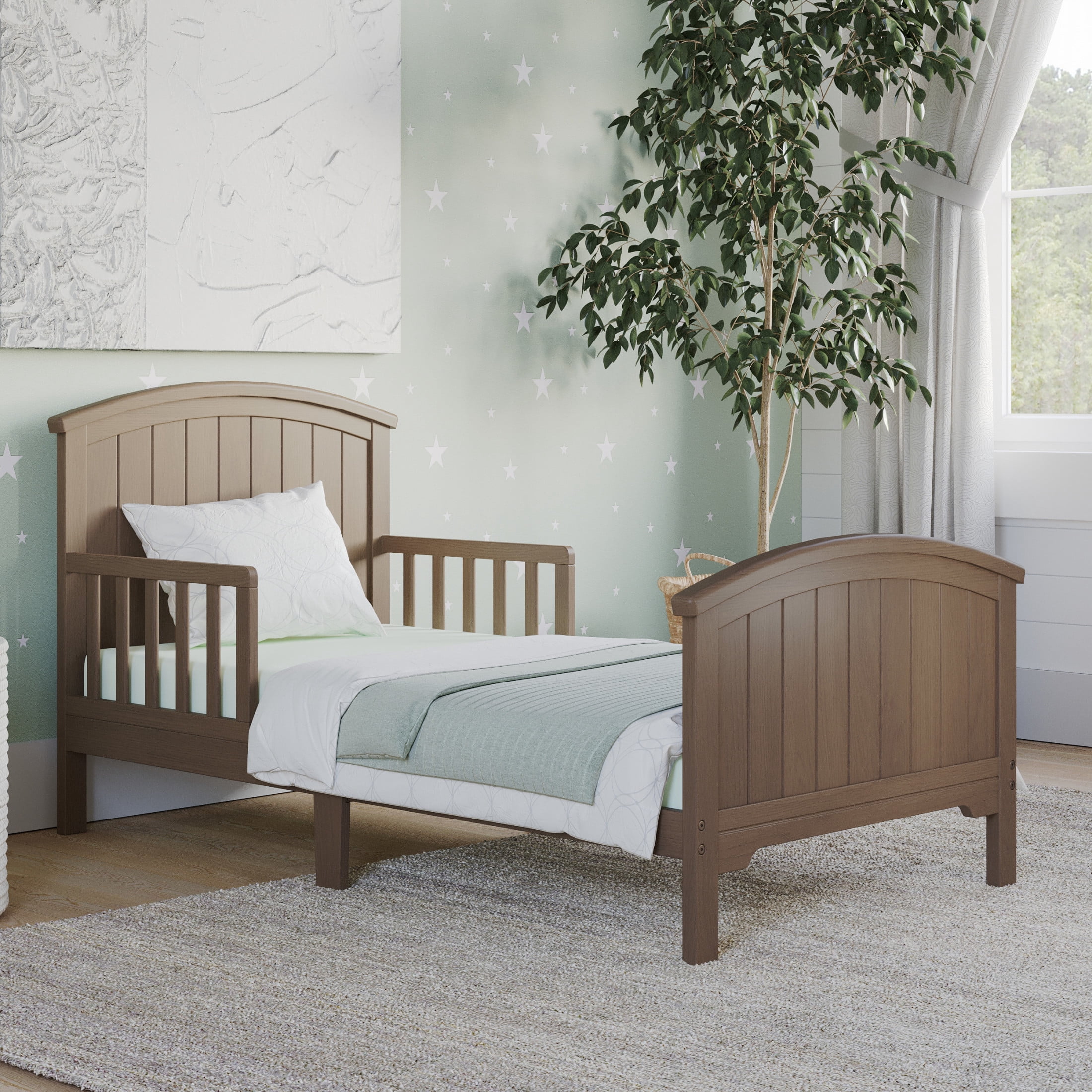 Child Craft Hampton Toddler Bed and Nightstand Bedroom Set, Low to Ground Design, Dusty Heather, 2-Piece