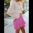 thumbnail image 4 of Falda Pantalón Estilo Bohemio con Volantes Escalonados, Cintura Alta, Minifaldas Rosa Brillante, Talla S, 4 of 6