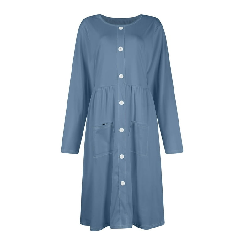 Huankd Women's Boat Neck Button Down Skater Dress with Pockets Royal Blue L  - Walmart.com