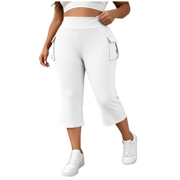 Khunlpohl Plus Size Capri Pants for Womens Yoga Workout Athletic Leggings Pant Baggy Elastic High Waist Trousers with Pockets