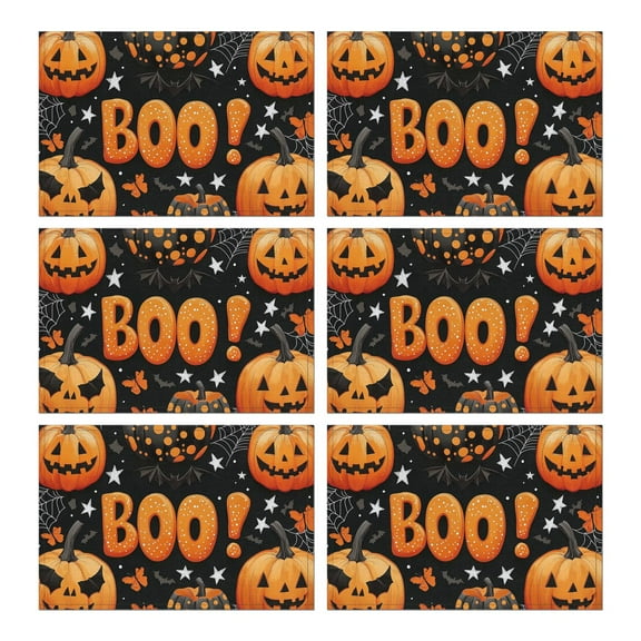 Table Mats 6 Pack Halloween Pumpkin Boo Bat Table Mat Washable Anti-Skid Outdoor Indoor Table Mats for Wedding Restaurant & Camping Autumn Halloween Dining Table Mats