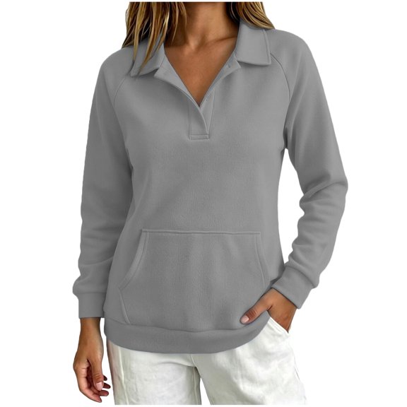 WUSUOWEI Womens V Neck Long Sleeve Sweatshirt Bottom Tops Lightweight Dressy Casual Business Basic Pullover Top with Pockets 2026 Fall Winter Outfits XXL