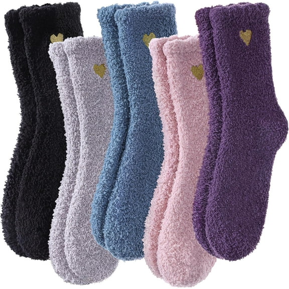 Womens Fuzzy Socks Super Soft Fluffy Winter Warm Cozy Home Sleeping Socks 5 Pairs