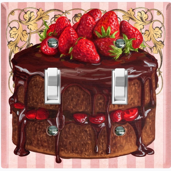 Metal Light Switch Plate Cover Elegant Strawberry Cake Striped Wallpaper Pink CAK054