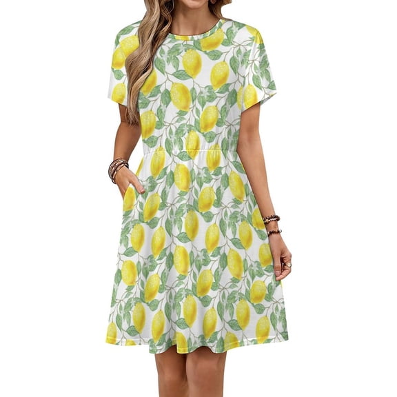 Citrus Fruits Summer Sundress Short Sleeve Dress Summer Women Clothes Dress for Women Dresses