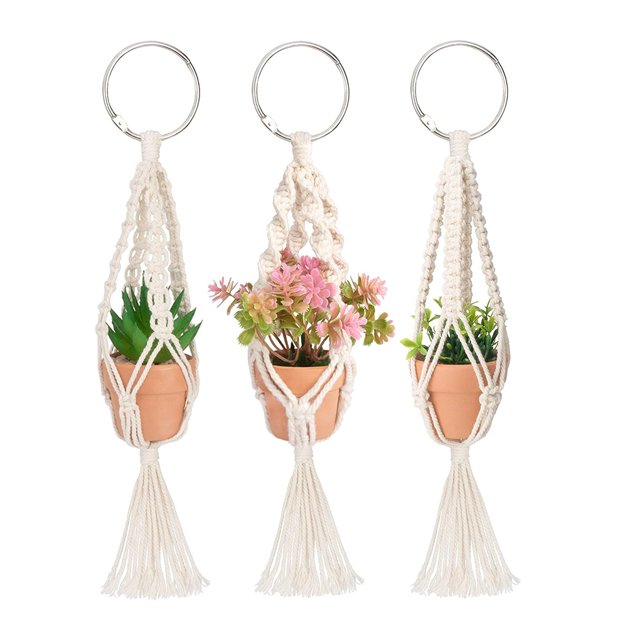 Advancent 3 Pieces Macrame Plant Hangers Simple Pot Layout Fixator Indoor Plants Hanging Outdoor Style Holder Household Scene Flower Type2 NO2