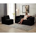 thumbnail image 3 of Plush Corduroy Sectional Sofa Bed, 80" King Sleeper, Convertible Couch with Independent Chaise & Blanket, Deep Seat Fluffy Black Sofa for Living Room, No Assembly, 3 of 18