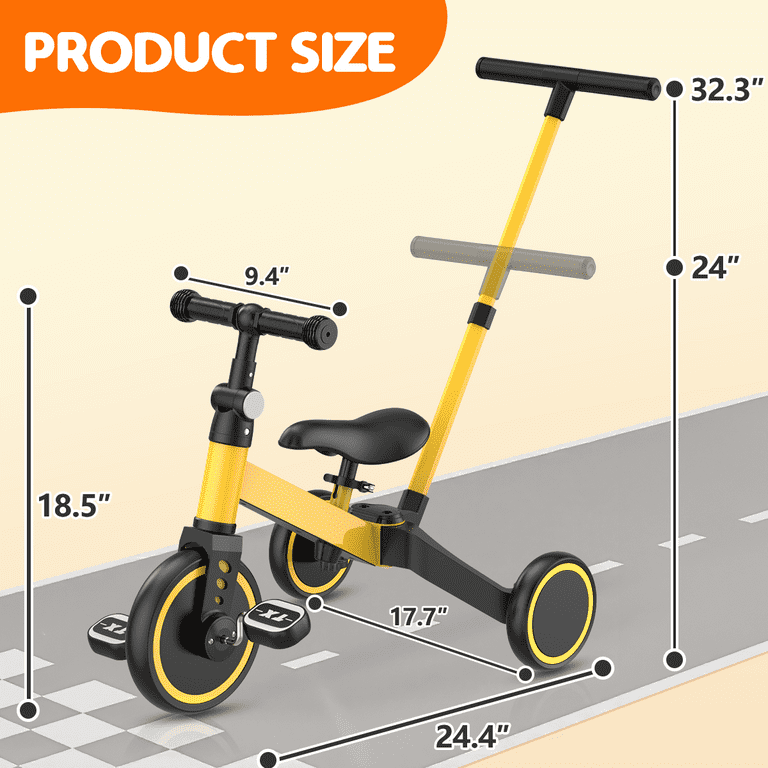TNTANTS 4 in 1 Toddler Tricycle, Adjustable Seat, Push Handle