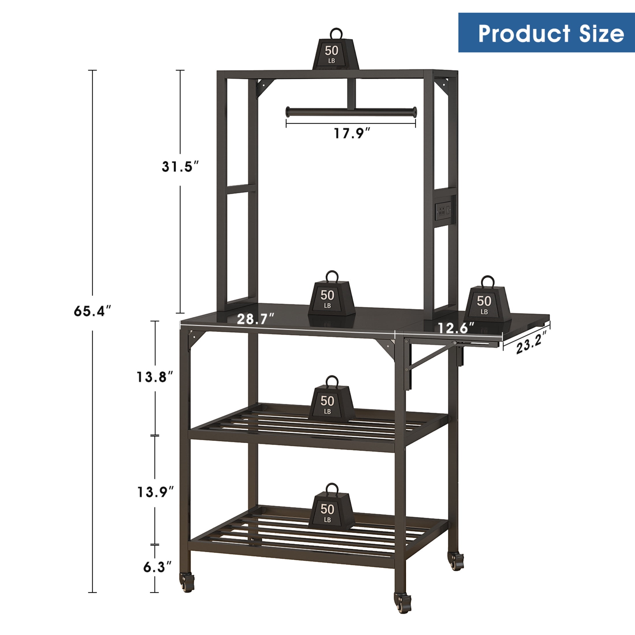 Noble House 3D Printer Table Stand with Filament Storage Rack, Metal Workstation with T-Spool Holder & Wheels, Black