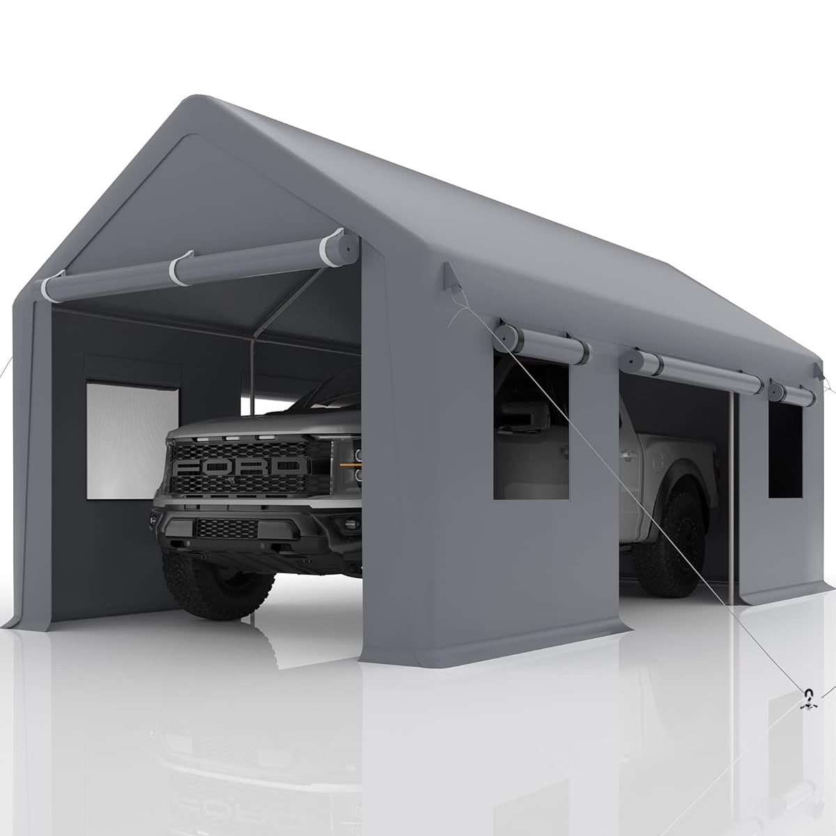 Riedhoff Carport Door Replacement 13 x 8.85 ft for Portable Garage 13' x 20' & 13' x 25', Gray