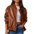 thumbnail image 2 of Black**Friday ChaoHeng Womens Fall Jackets Women's Genuine Leather Moto Jacket,Solid Color Short Sleeve Cropped Biker Style Top, 2 of 8