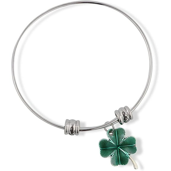 Four Leaf Clover with green Tint Fancy Charm Bangle