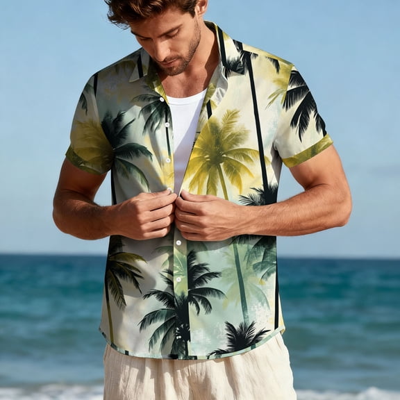YueHuiYing Hawaiian Shirt For Men Summer Beach Casual Short Sleeve Button Down Shirts Printed Clothing