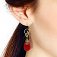 thumbnail image 4 of Graceful Red Synthetic Coral Teardrop w/ Swirling Brass Dangle Earrings, 4 of 4