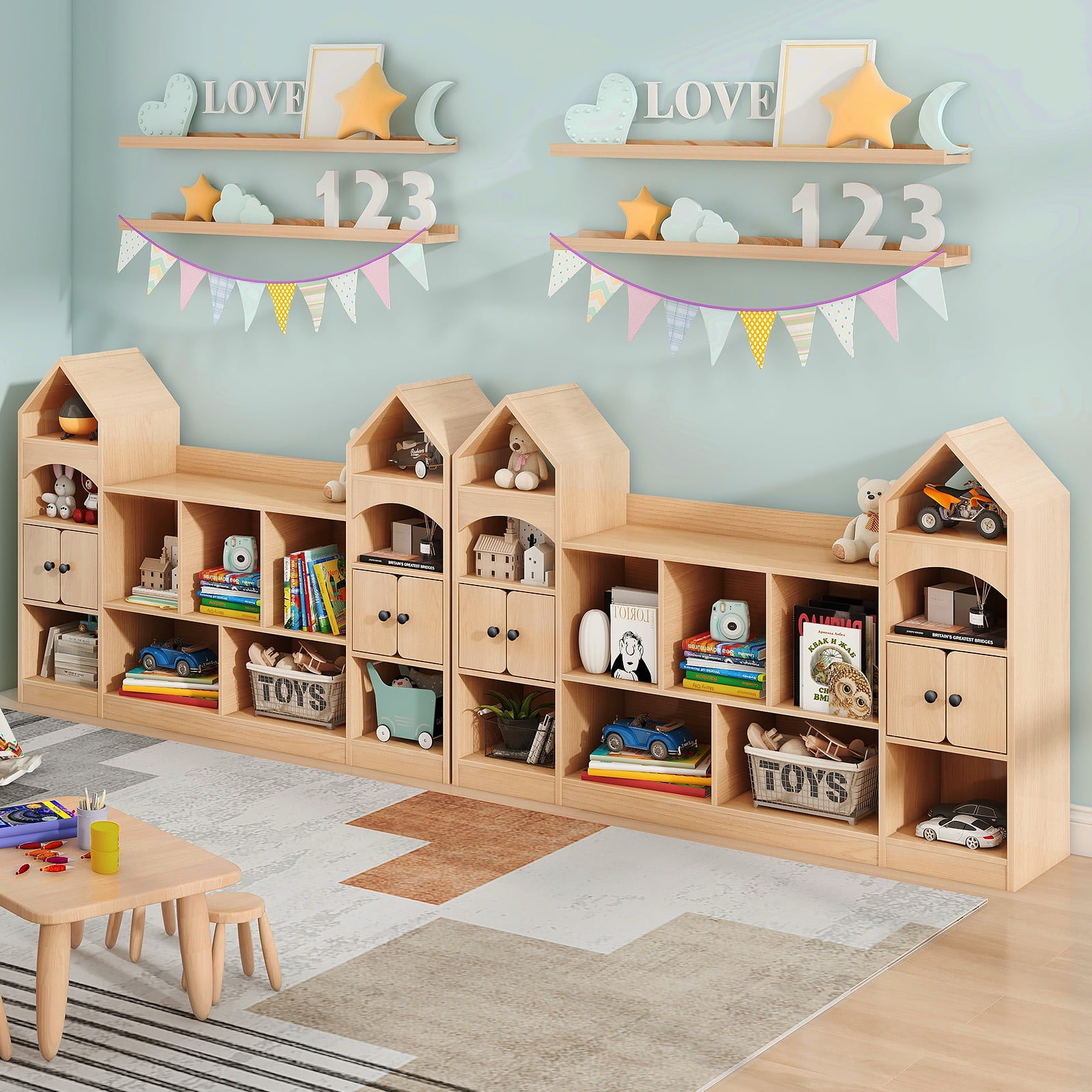 Vabches Kids Bookcase and Toy Storage Organizer, Children Bookshelf, Castle Shape, Playroom Furniture Multipurpose Shelf for Toddlers to Organize Toys and Books Magic Castle, Oak