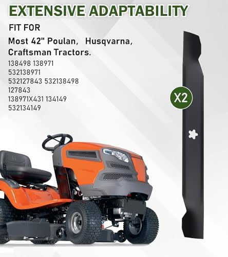 532138971 2pcs Lawn Mower Blades Mower Parts Fit for 42in Craftsman Husqvarna Poulan Lawn Mowers Replaces 138498,138971,532127843,532138498,127843,138971X431,134149,532134149