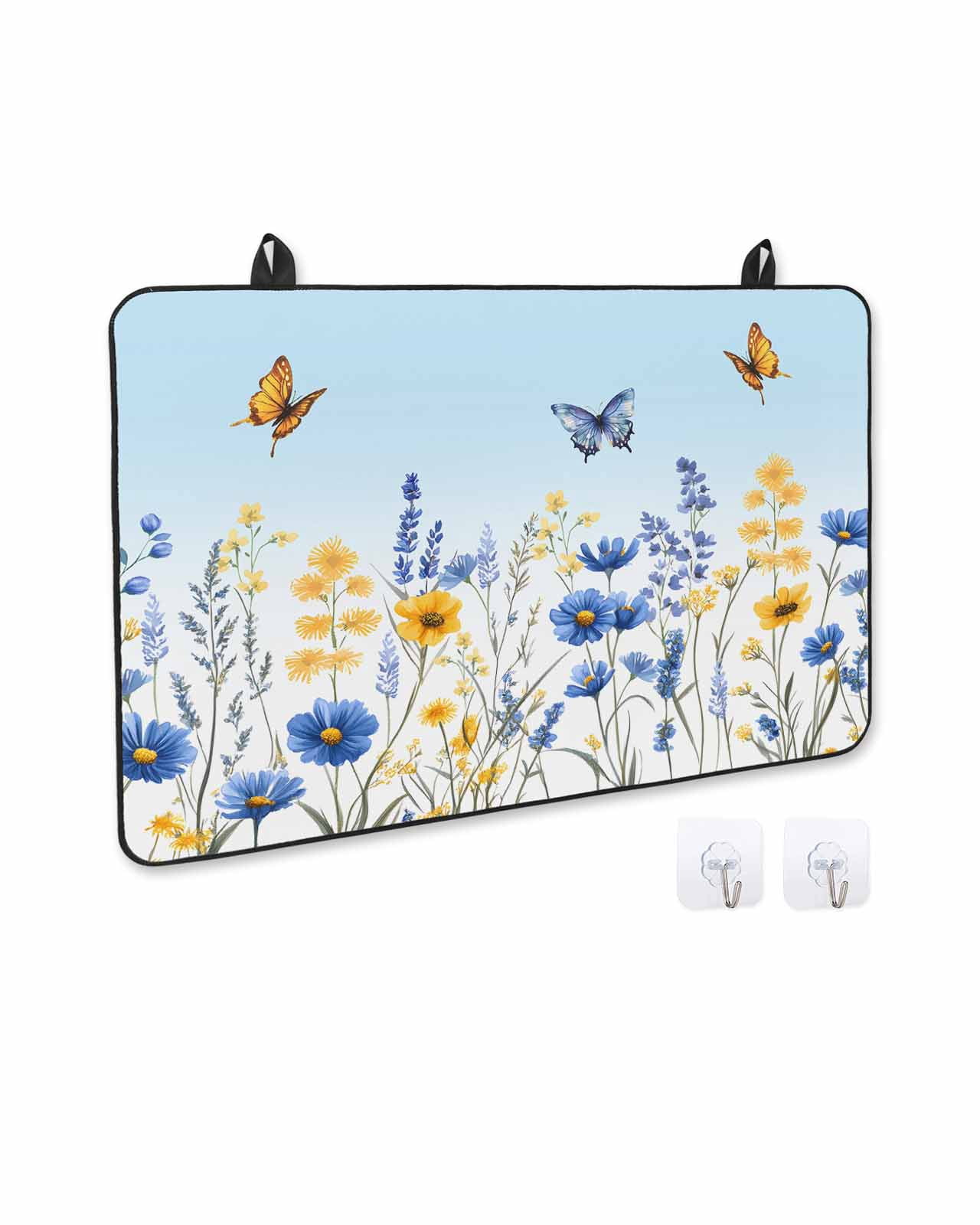 nqOlkjepod Large Induction Cooktop Protector Mat 24"x21", Spring Floral Stove Top Covers for Electric Stove, Summer Pastoral Butterfly Botanical Stove Burner Cover Mats, Glass Top Stove Cover