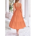 thumbnail image 2 of Vestido PRETTYGARDEN para mujer, midi, fruncido, de verano, marrón y naranja, 2 of 9