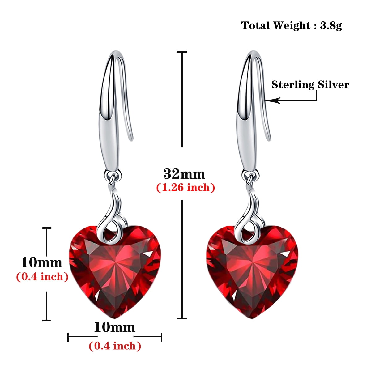 s925 Sterling Silver Love Heart 5A Cubic Zirconia Crystal Women Drop Dangle Earrings