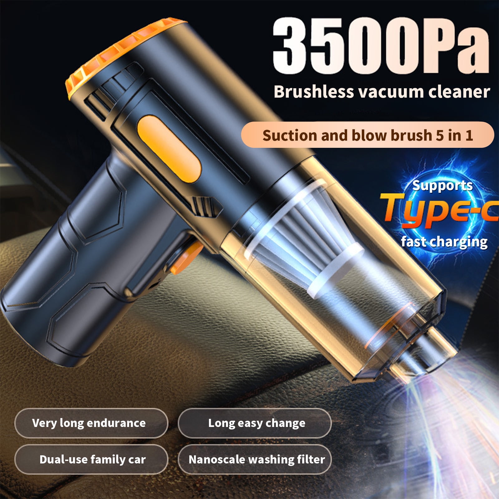 Uiz Merueh Portable Car Vacuum High Power Hand Held Vacuum Powerful Suction Hand Vac Perfect for Pet Hair, Cars, Home, Stairs