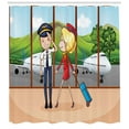 thumbnail image 3 of Airport Shower Curtain, Sweet Cartoon of Cabin Crew Pilot and Hostess with Airplanes Nursery Themed, Fabric Bathroom Set with Hooks, 69W X 70L Inches, Multicolor, by Ambesonne, 3 of 3