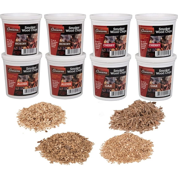 Camerons Wood Smoking Chips Value Gift Set - Set of 8 Pints Extra Fine Cut Sawdust Smoker Chips (2 Oak, 2 Cherry, 2 Hickory, 2 Alder) (0.473176 L)