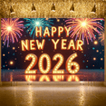 thumbnail image 2 of Decorative Design New Year Banner Colorful Theme Celebration Banner Balloon Decoration Fireworks Party Banner for New Year Party Festival Gathering Event, 2 of 5