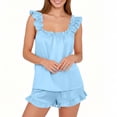 thumbnail image 4 of Womens Pajamas Set 2 Piece Ruffle Pj Soft Tank Top and Shorts Sleepwear Set Bridal Pajama for Summer Nightwear Sky Blue L, 4 of 8