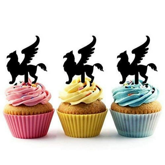Griffon Fantastic Fantasy Beast Silhouette Acrylic Cupcake Toppers 12 pcs