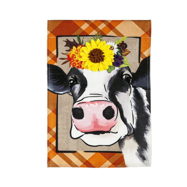 Fall Cow House Burlap Flag