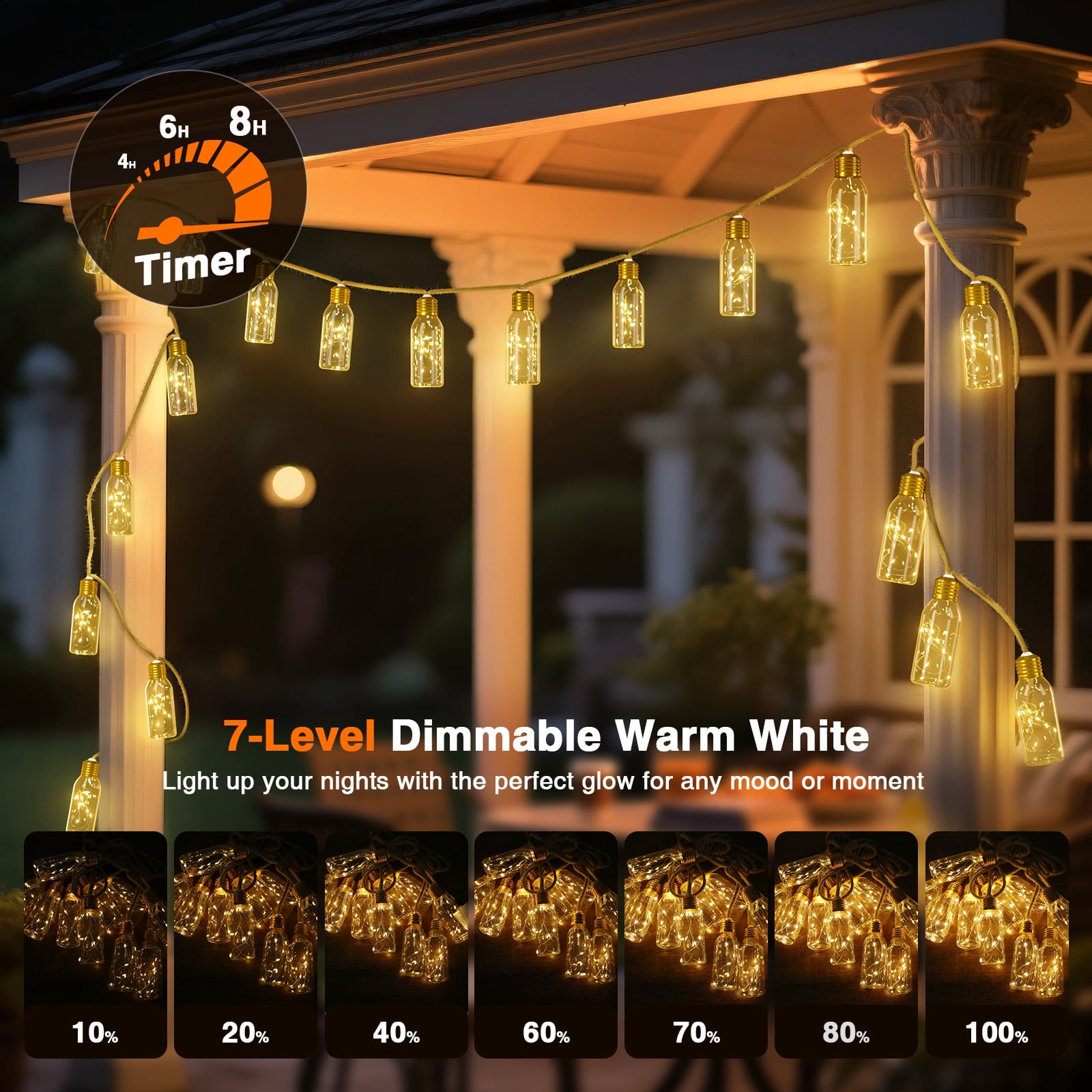 PChero 19.68FT USB Rechargeable Outdoor String Lights with Remote, 10 Shatterproof Bulbs Vintage Hemp Rope Patio Lights, 8 Modes Hanging Fairy Lights for Indoor Outdoor Decor, Balcony, Wedding, Party