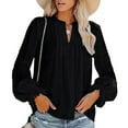thumbnail image 2 of under $5 JINMGG Womens Tops,Women Blouse Tees Shirts Tops V-neck Pleated Long Sleeve Solid T-Shirt,Black L, 2 of 6