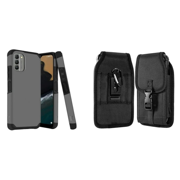 MK Armor Case for Nokia G400 5G and Vertical Buckle Belt Holster - Gray