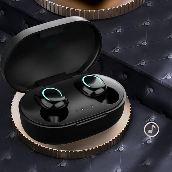 Outoloxit Wireless Headset, Wireless Bluetooth Headphones Buit in Fingerprint Control and Charging Case Build in Power Display Wireless Headset, Black