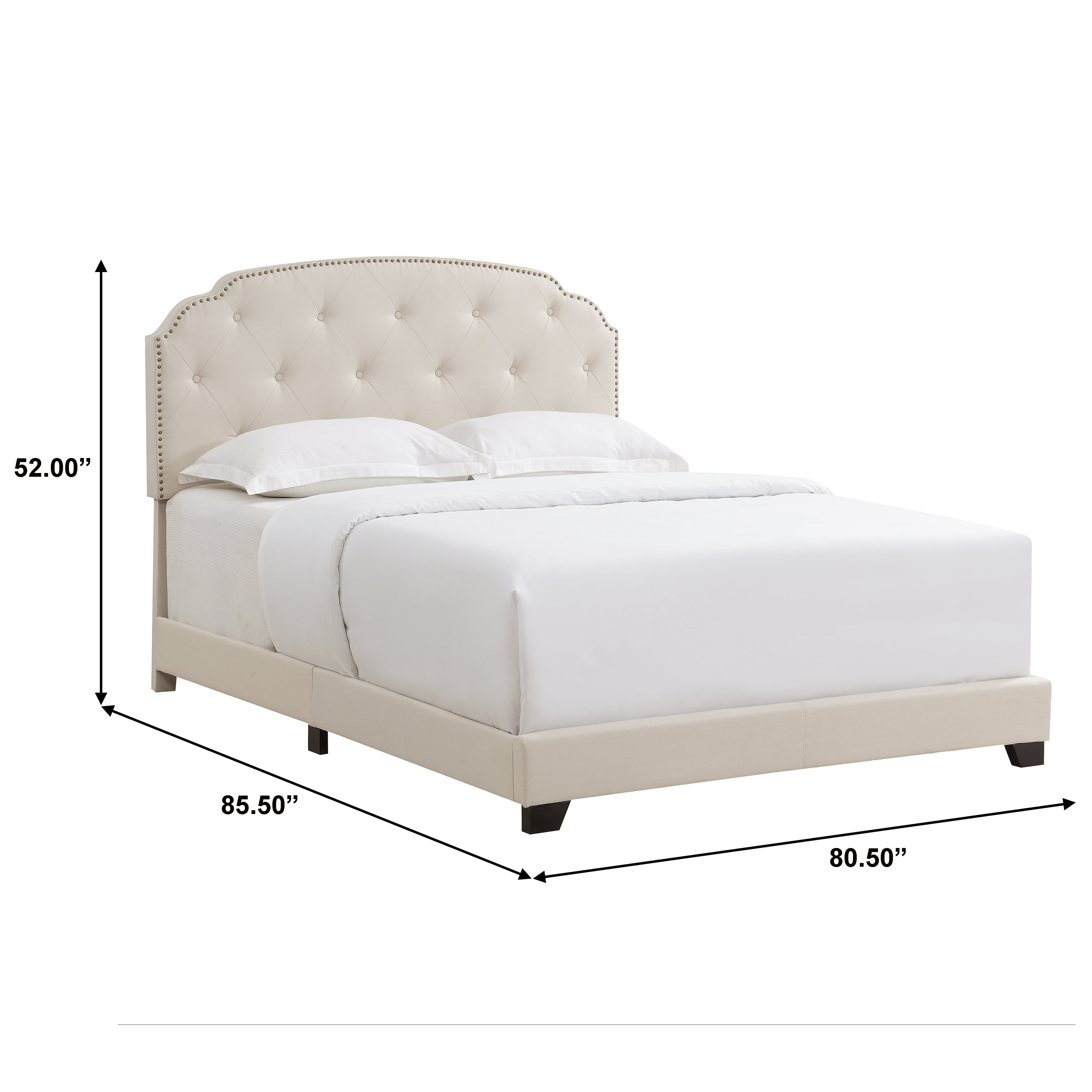 Home Meridian Tufted Nailhead Trimmed King Bed in Linen Beige