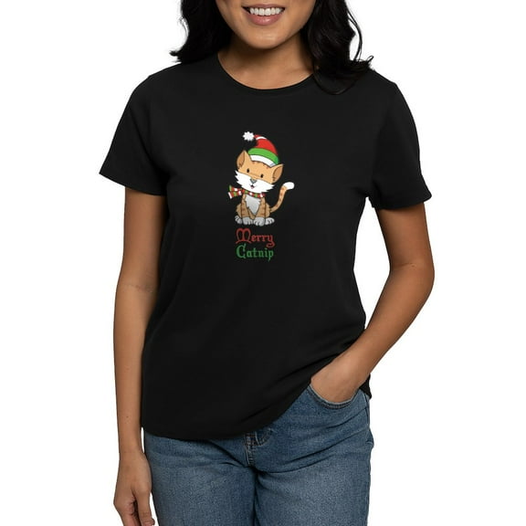 CafePress - Catnip Christmas Women's Dark T Shirt - Women's Traditional Fit Dark T-Shirt