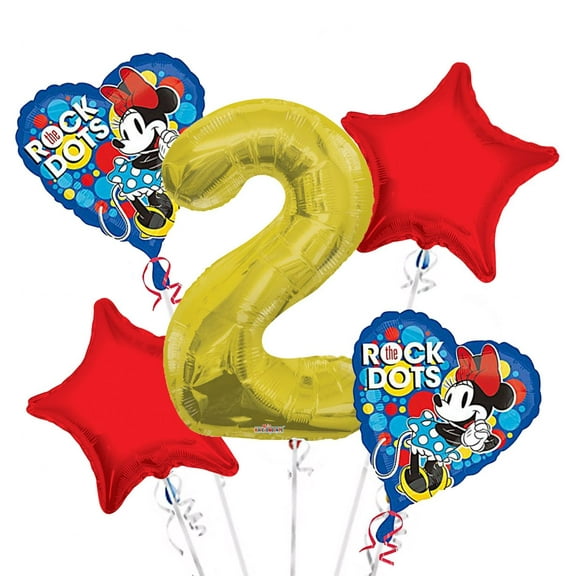 Minnie Mouse Rock Dots Balloon Bouquet 2nd Birthday 5 pcs - Party Supplies