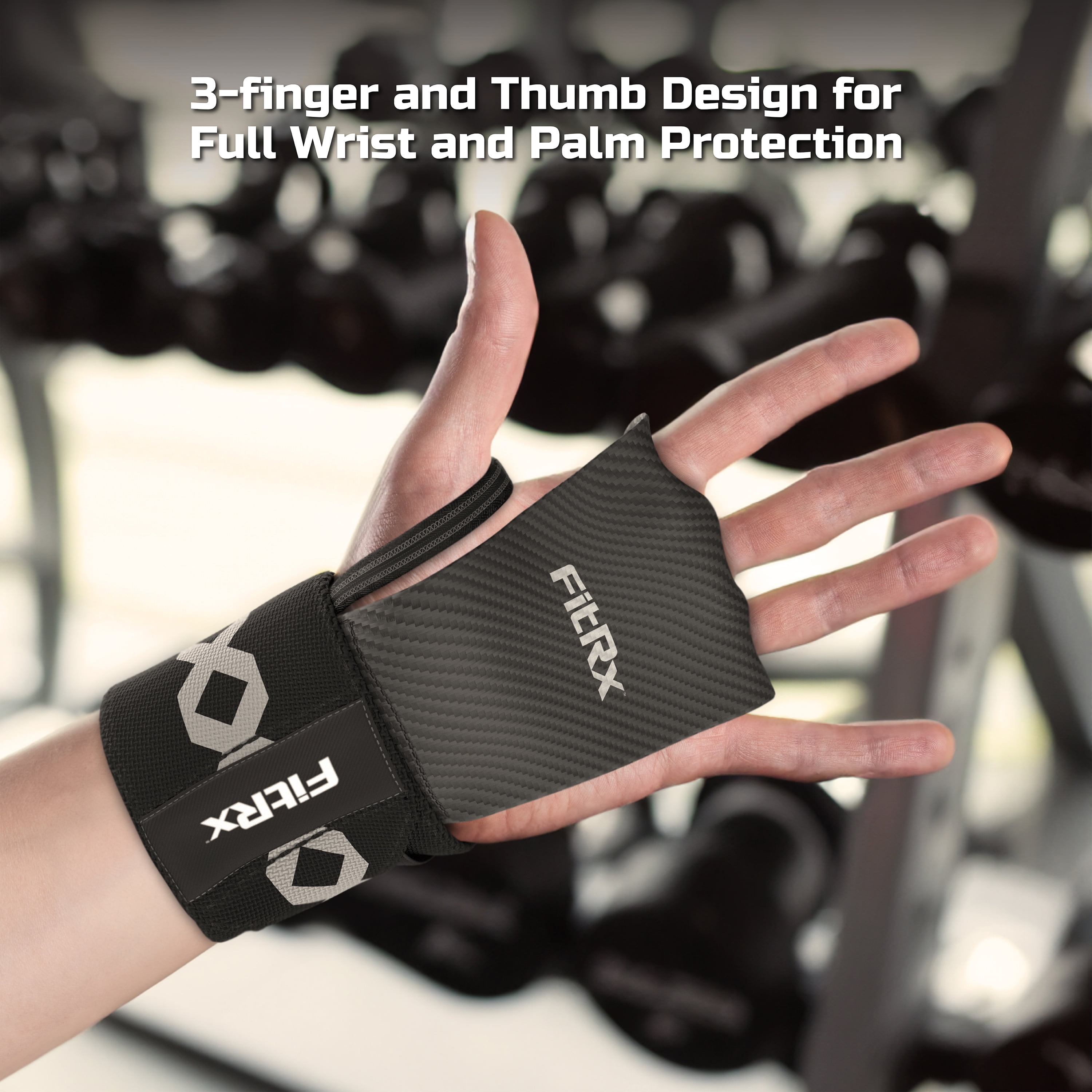 FitRx Grip Wraps, 12” Nylon Workout Gloves with Weightlifting Wrist Wraps, Gym Gloves, One Pair