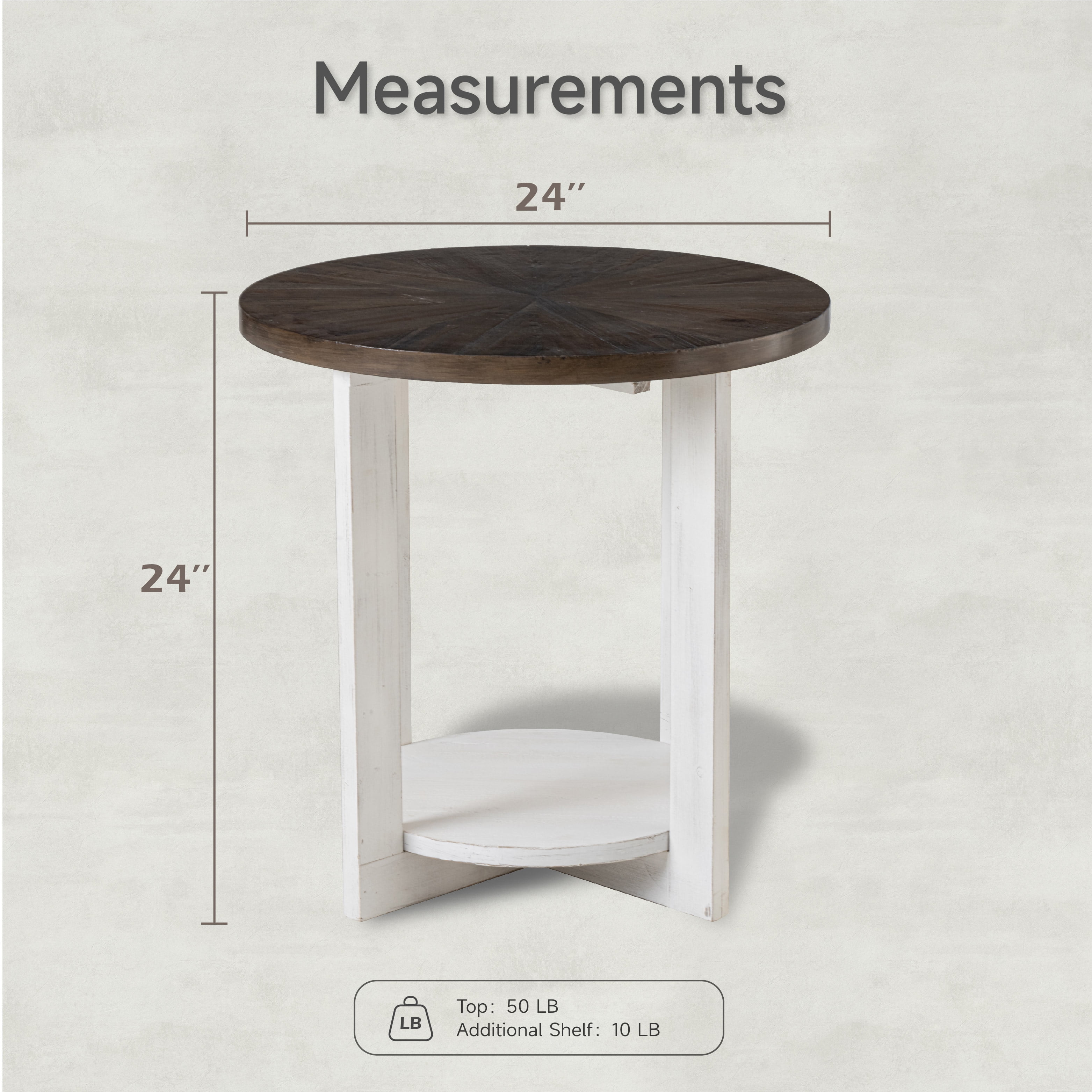 COZAYH Round Wood End Tables with Storage, Rustic Farmhouse Accent Table with Distressed Wood Top, Circle Table for Living Room, 24Dx24Wx24H in