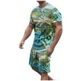 thumbnail image 2 of UVEASISHA Sweatsuits for Men Big and Tall,Mens Casual Athletic Tracksuit World Map Print Summer 2 Piece Outfits Short Sleeve Shirt and Drawstring Shorts Sport Sets Spring Sales Today, 2 of 5