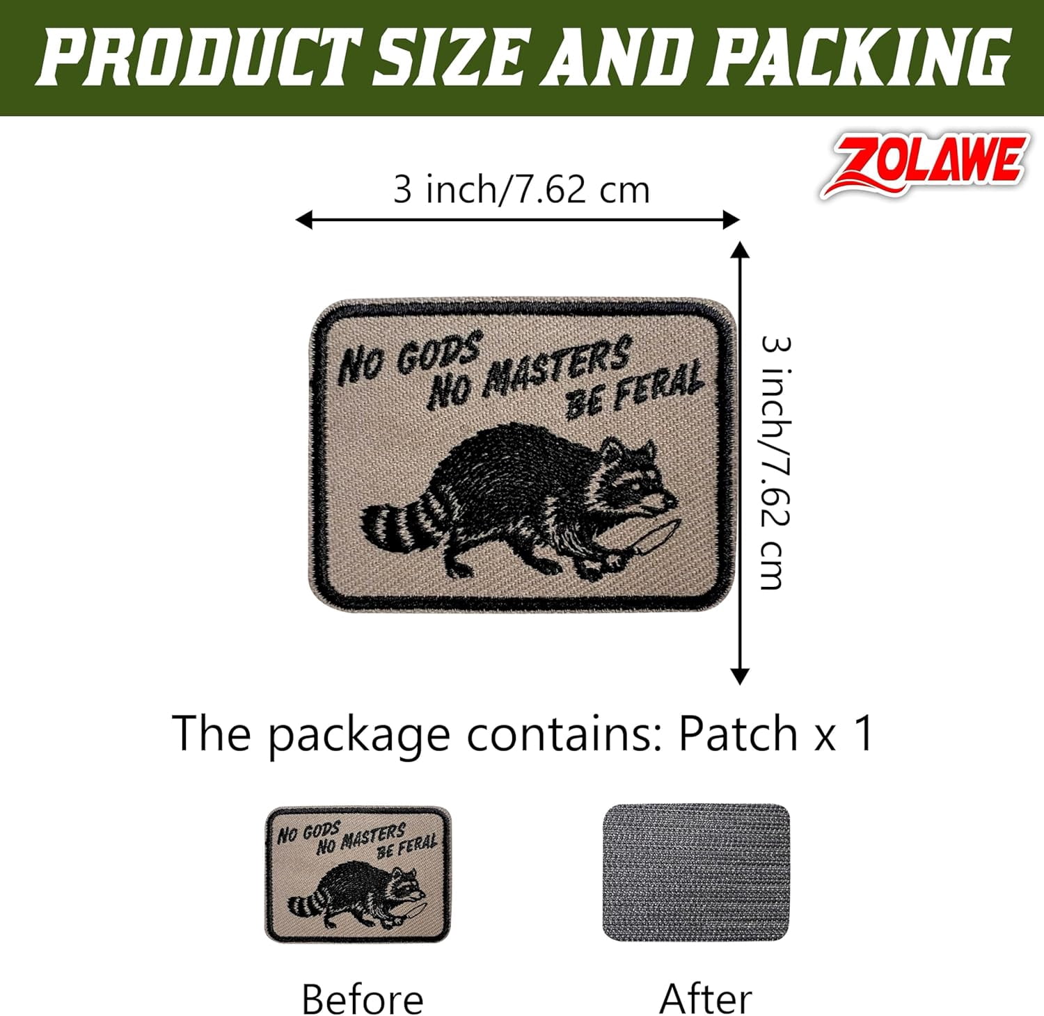 Raccoon No Gods No Masters Be Feral Hook and Loop Patch, 3 Inches Sew On Patches, Embroidery Patches for Backpacks Bags Vest Dog Harness, Tactical Military Embroidered Patches, Funny DIY Patch