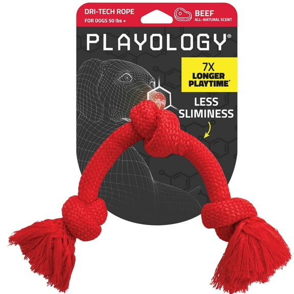 Playology Dog Toys | Durable Dri-Tech Rope, Beef Scented Tug of War Toy - Jumbo