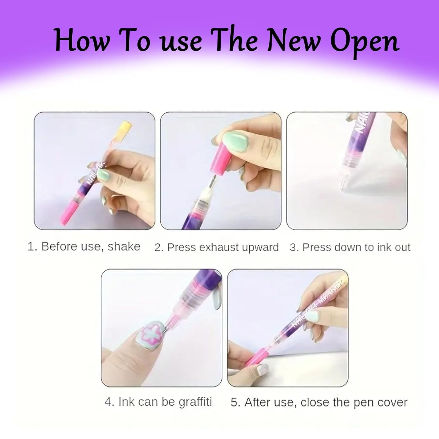 Pink Galaxy Nail Art Pens | 12 Colors Waterproof Nail Art Markers, Quick Dry Gel Polish Pens for DIY Drawing & Manicure