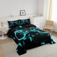 thumbnail image 3 of Gamer Bedding King Gaming Room Decor Comforter Sets, Geometry Honeycomb Print Bedding Comforter Sets Modern Abstract Plaid Duvet Insert 3 Pcs, Gamepad Controller Decor Quilt Reversible Teal, 3 of 7