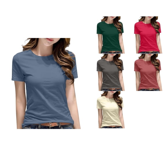 Loopsun Womens Summer Tops Plus Size, T Shirts for Women, Women's Round Neck Short Sleeve Solid Regular Shoulder Casual Fashion Top Watermelon Red, XXL
