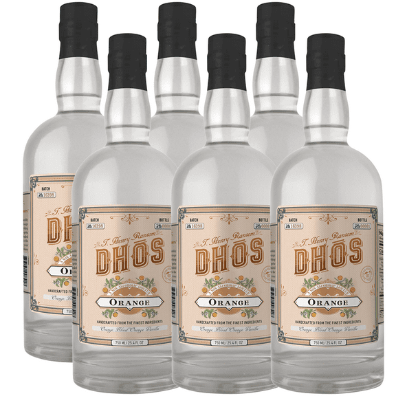 Dhos Handcrafted Non-Alcoholic Orange Liqueur 6 Pack - Keto-Friendly, Zero Sugar, Zero Calories, Zero Proof - 750 ML - Perfect for Mocktails