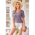 thumbnail image 3 of Arach&Cloz Women's V-Neck Short Sleeve Special Rib Knitted Pattern Casual Tops Sweater Spring Summer 2025, 3 of 6