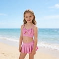 thumbnail image 2 of Glisme Girls Swimsuits Two Piece Bathing Suit With Flounce Skirt Colorful And Solid Bikini Matching Swimwear Summer Beach Swimming Outfit Size 7-8 Years Pink, 2 of 5