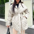 thumbnail image 2 of jtjvou Lapel Padded Coat Casual Fashion Long Sleeve Pocket Medium Long Elegant Design for Daily Wear Party Weddings Spring Fall Outerwear Beige M, 2 of 9