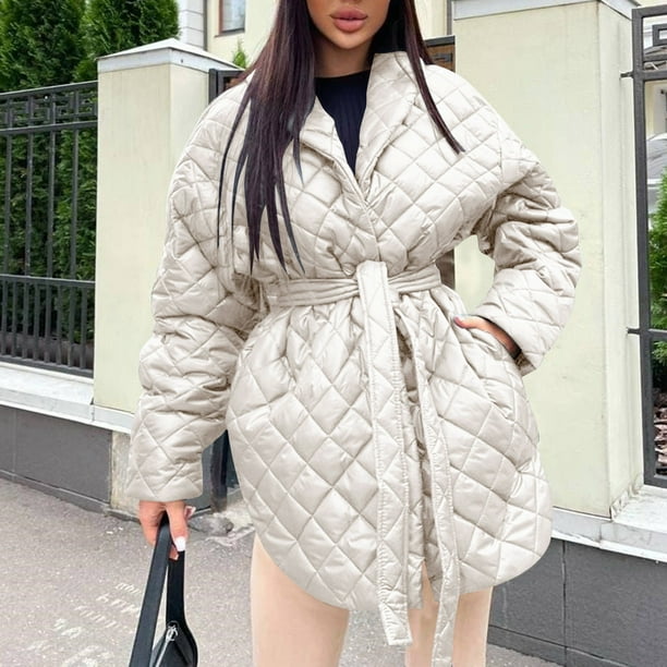Abrigo informal de manga larga sin capucha y chaquetas para mujer, abrigo acolchado con solapa y bolsillo, abrigo acolchado mediano y largo para mujer